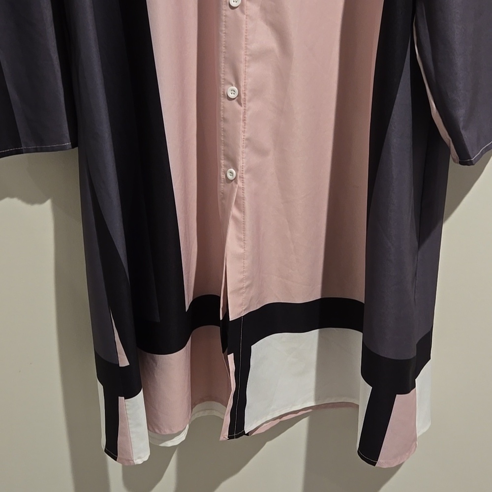 Shein pink gray black button down dress. Size 3X. - Picture 3 of 7